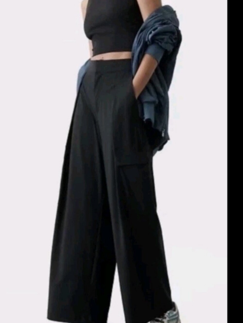 NEW Athleta Pinnacle Cargo Wide-Leg Trousers Black Lightweight High-Rise 8